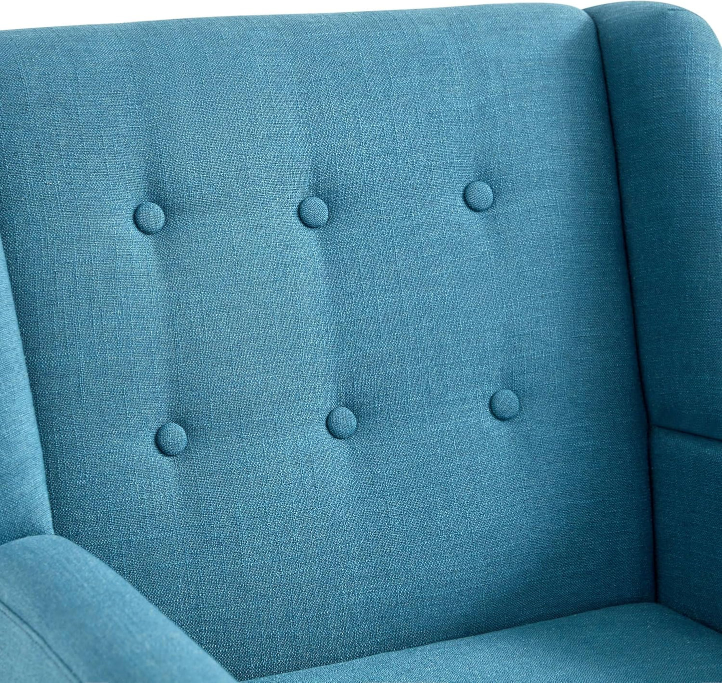 HUIMO Accent Chairs Set of 4, Upholstered Button Tufted Armchair, Linen Fabric Sofa Chairs for Bedroom, Living Room, Mid Century Modern Comfy Reading Chair (Lake Blue)