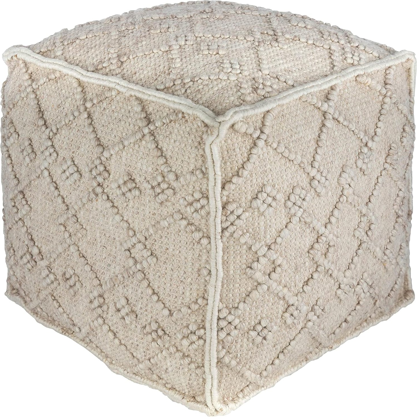 Mark&Day Pouf Ottoman, Lanzendorf Bohemian/Global White Cube Pouf Foot Rest for Living Room, Bedroom and Boho Home Decor (18"x18"x18")