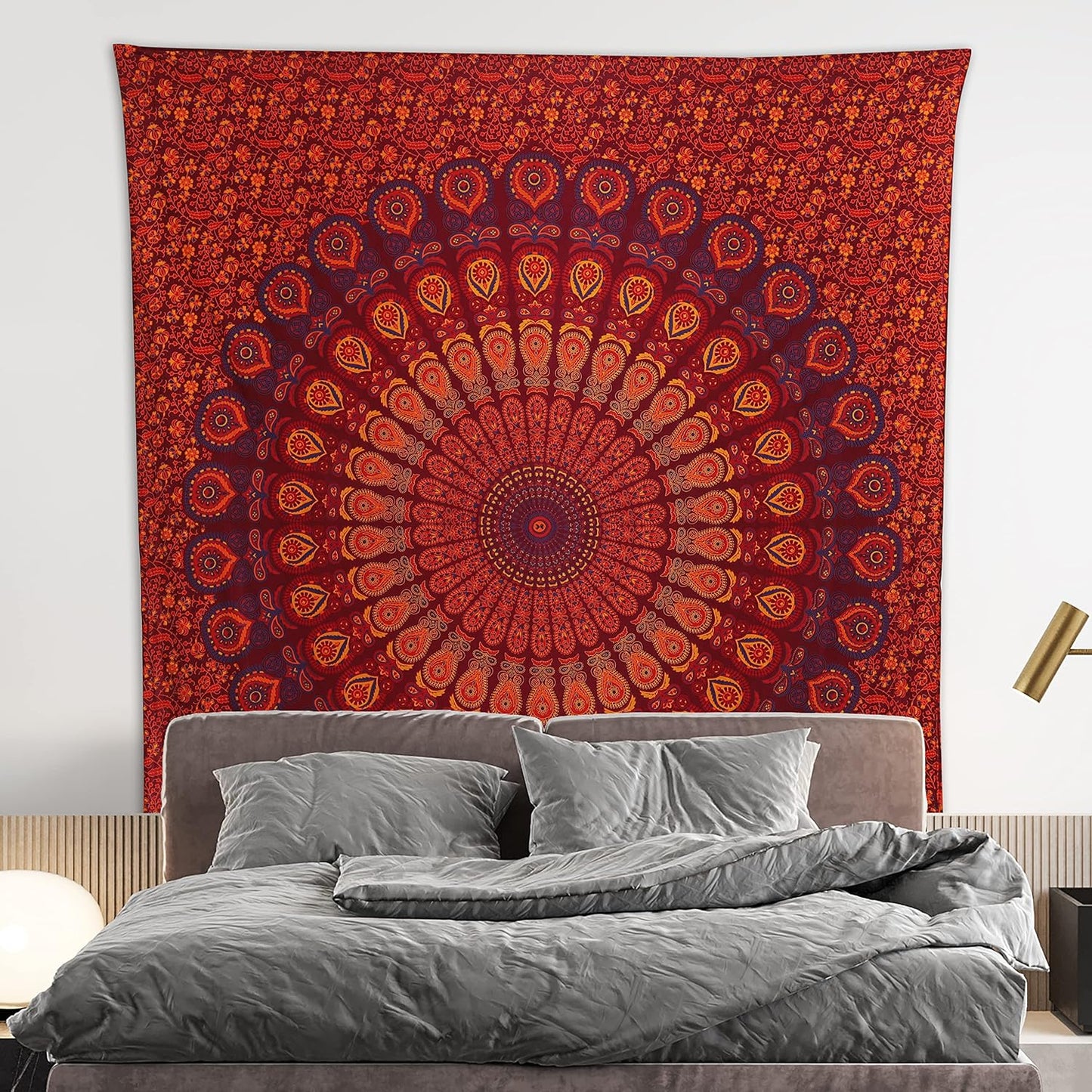 Bless International Handmade Indian hippie Bohemian Psychedelic Peacock Mandala Wall hanging College Dorm Beach Throws Table Cloth Bedding Tapestry (Golden Brown Maroon,