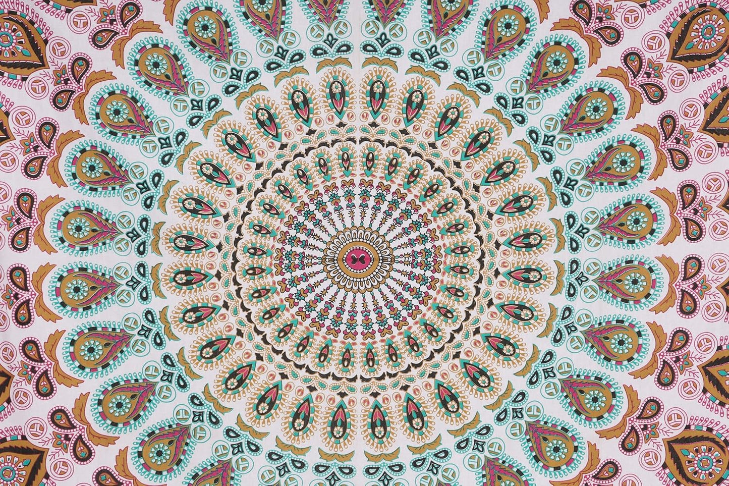 Bless International Handmade Indian hippie Bohemian Psychedelic Peacock Mandala Wall hanging College Dorm Beach Throws Table Cloth Bedding Tapestry (Floral Gold, Medium(54x60Inches)(137x152cms))