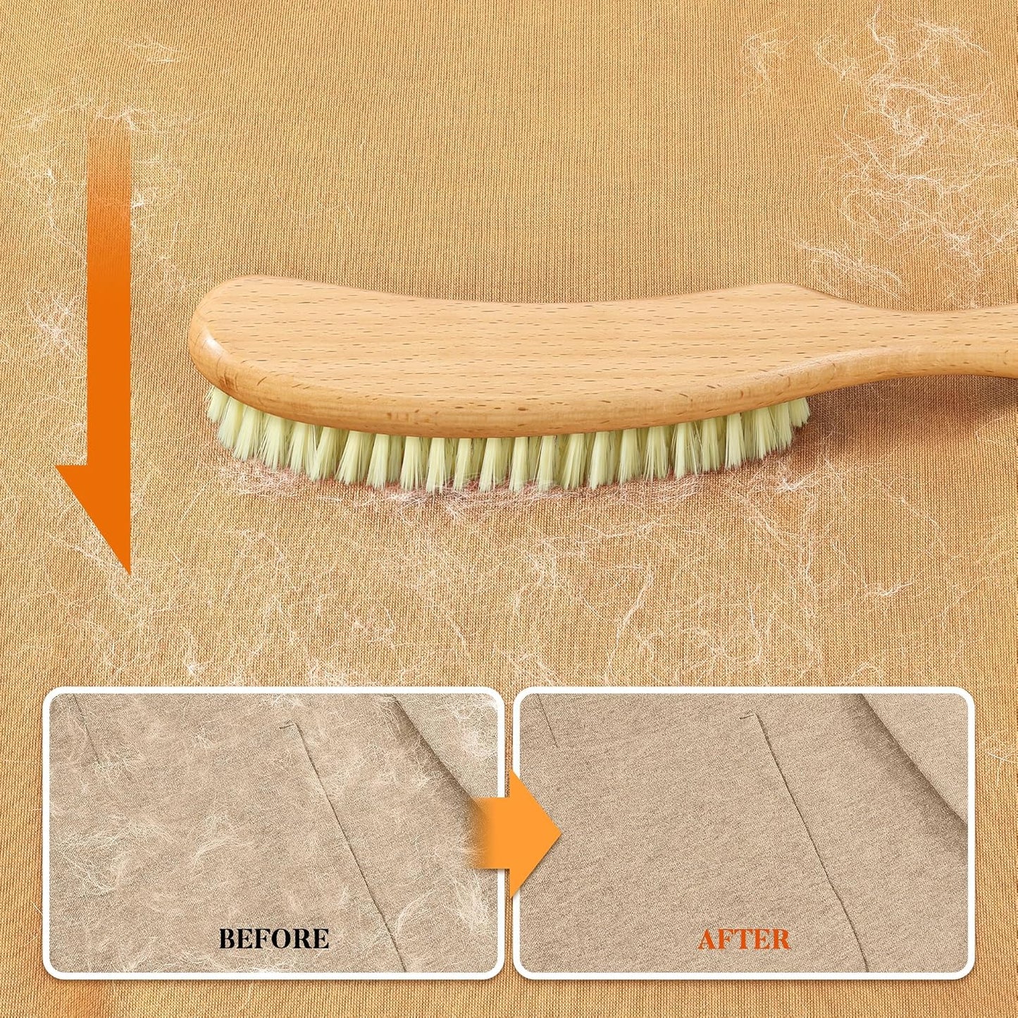 BFWood Clothes Brush - Bristle Lint Brush for Suits, Cashmere, Wool, Velvet, Suede and Pet Hair - Large Beech Wood Handle