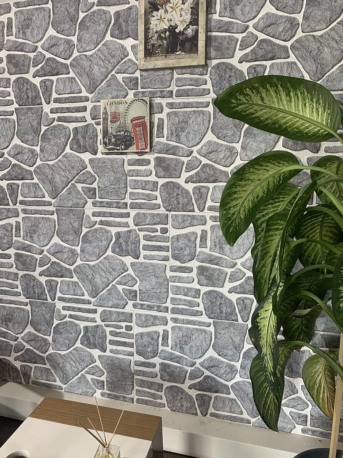 Dundee Deco 3D Wall Panels - Cladding Bluish Grey White Stone Look Wall Paneling, Styrofoam Facing for Interior and Exterior Applications, DIY, Sample, Size 10 x 10 in.