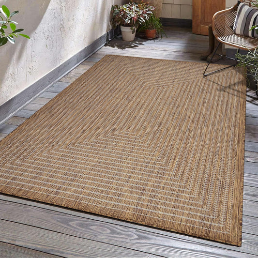 Adiva Rugs Outdoor Indoor Area Rug, Weather Resistant, Easy to Clean, Stain Resistant Floor Mat for Dining Room, Backyard, Deck, Patio (Wooden, 5' x 7')