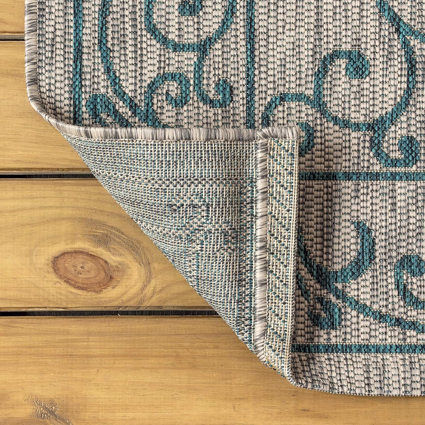 JONATHAN Y Vintage Filigree Indoor Outdoor Runner Rug 2X8 Gray/Teal, Charleston Textured Weave for Backyard, Patio, Porch, Easy-Cleaning, High Traffic, Pet-Friendly, Non-Shedding (SMB106E-28)