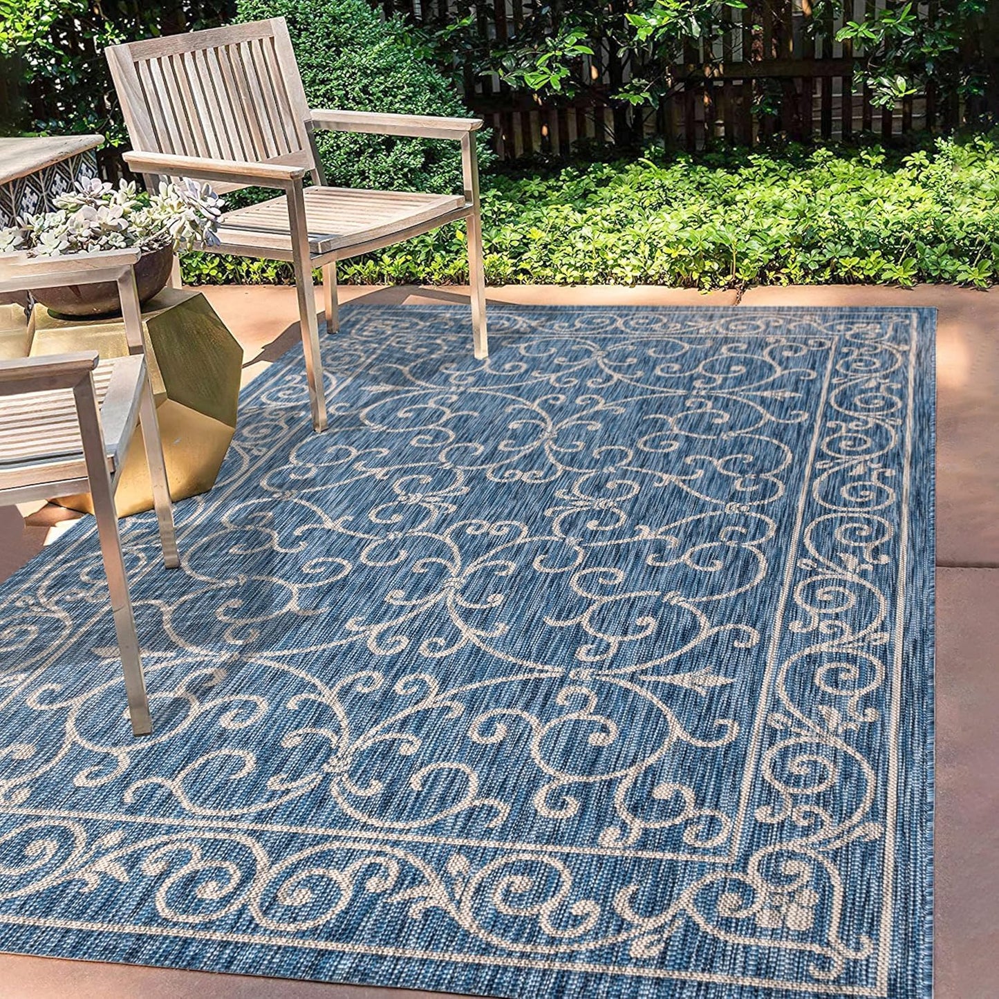 JONATHAN Y Vintage Filigree Indoor Outdoor Area Rug 3X5 Navy/Gray, Charleston Textured Weave for Backyard, Patio, Porch, Easy-Cleaning, High Traffic, Pet-Friendly, Non-Shedding (SMB106D-3)