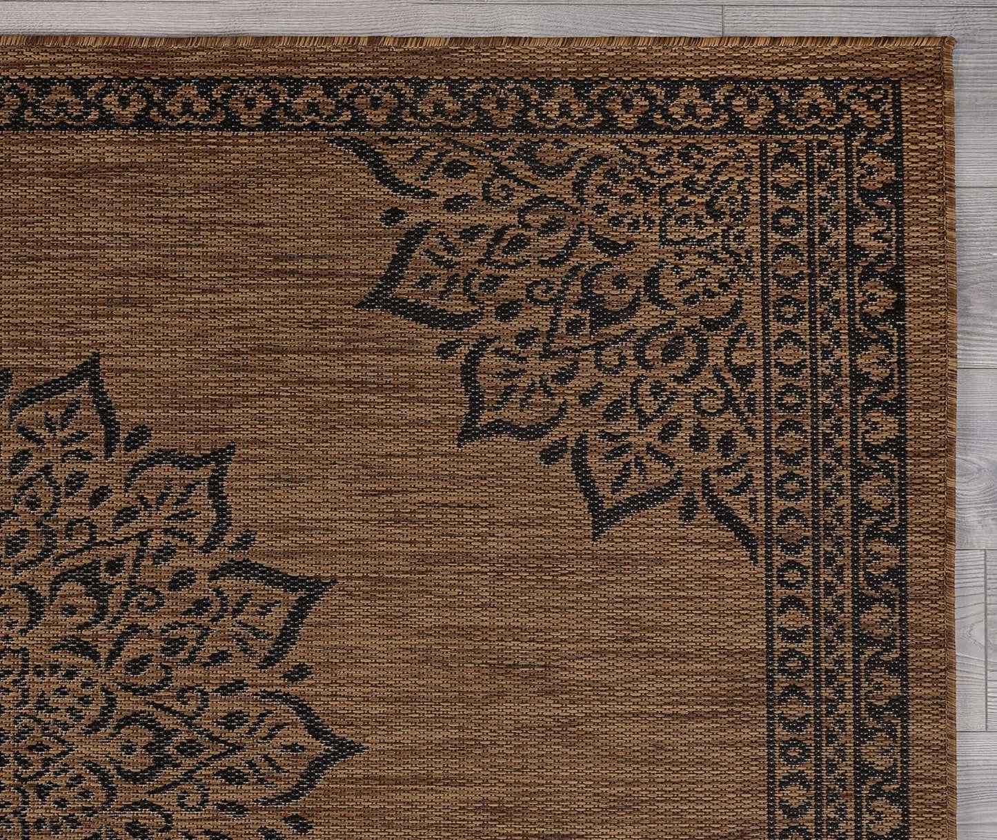 CAMILSON Outdoor Rug, 10x14 Medallion Nut Brown Black Modern Area Rugs for Large Indoor and Outdoor Patios, Kitchen and Hallway Mats, Washable Porch Deck Outside Carpet (Nut Brown Black, 10 x 14)