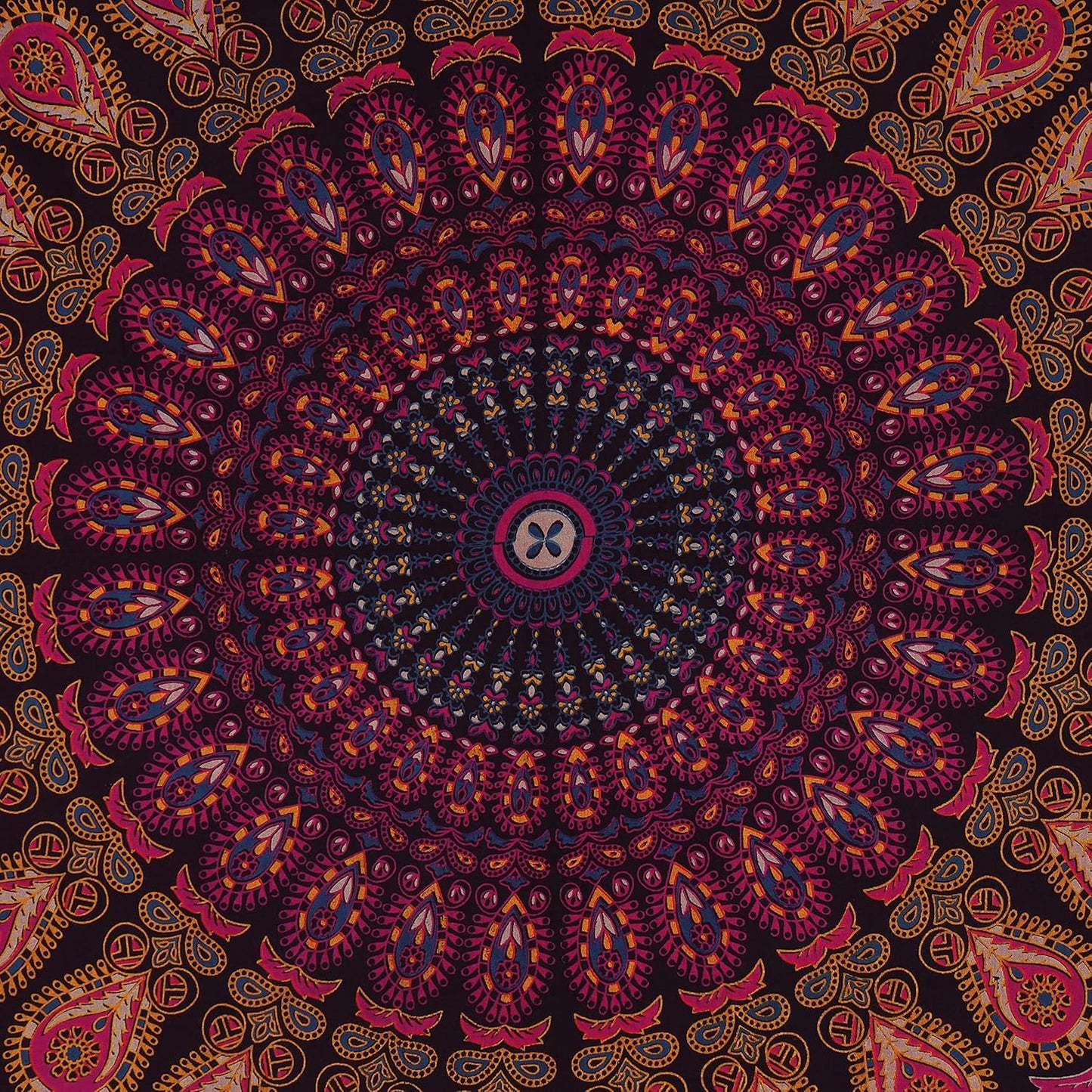 Bless International Handmade Indian hippie Bohemian Psychedelic Peacock Mandala Wall hanging College Dorm Beach Throws Table Cloth Bedding Tapestry (Golden Pink Blue, Medium(54x60Inches)(137x152cms))