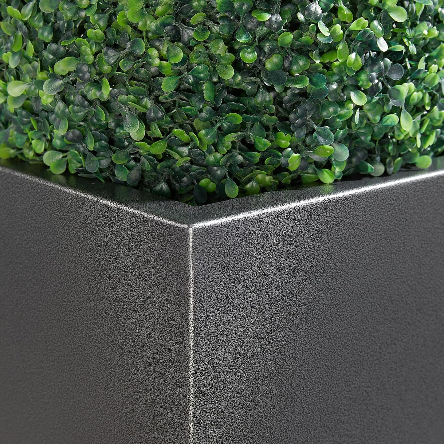 Metallic Heavy Tall Outdoor/Indoor Planter Box, Rectangular, 14Lx14Wx30H Inches, ‎25LBS/PC, Dark Gray, No Assembly Required and Seamless, Set of 2