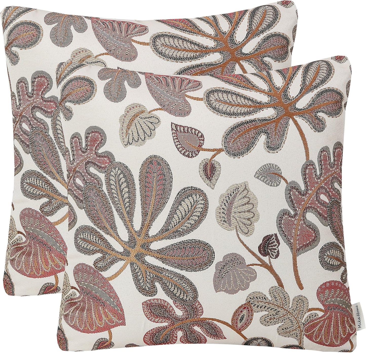 Set of 2 Jacquard Tropical Leaf Pattern Throw Pillow Covers Decorative Pillowcase 20X20 Inches,Coral Cream